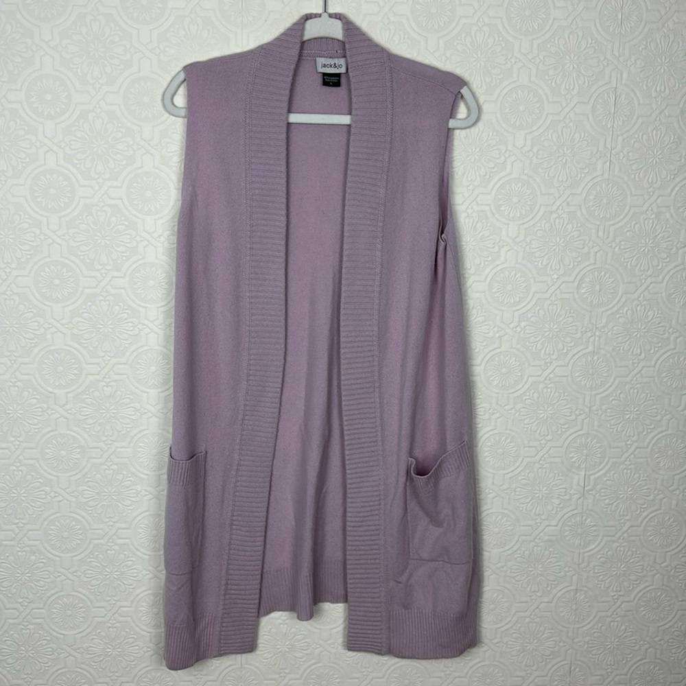 Jack & Jo 100% Cashmere Sleeveless Sweater Longline Cardigan Lilac Purple Large